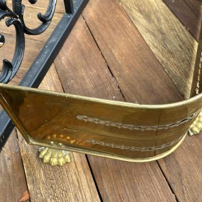 Antique Brass Fireplace Fender and Matching Log Holder/Carrier