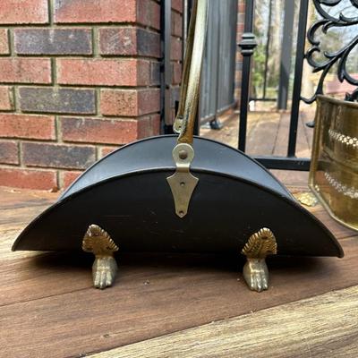 Antique Brass Fireplace Fender and Matching Log Holder/Carrier