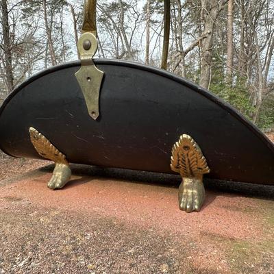 Antique Brass Fireplace Fender and Matching Log Holder/Carrier