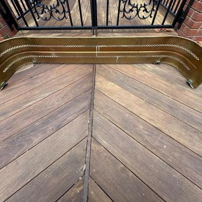 Antique Brass Fireplace Fender and Matching Log Holder/Carrier