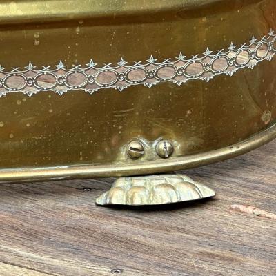 Antique Brass Fireplace Fender and Matching Log Holder/Carrier