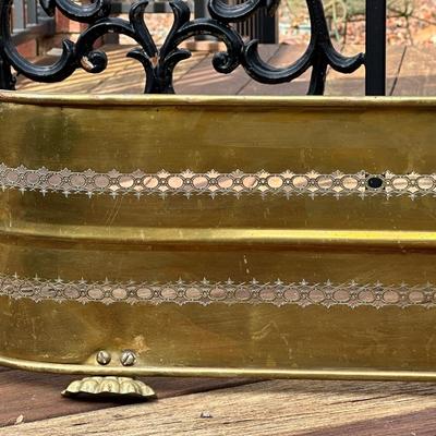 Antique Brass Fireplace Fender and Matching Log Holder/Carrier