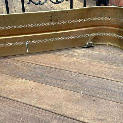 Antique Brass Fireplace Fender and Matching Log Holder/Carrier