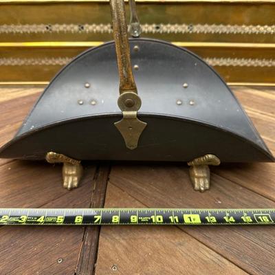 Antique Brass Fireplace Fender and Matching Log Holder/Carrier