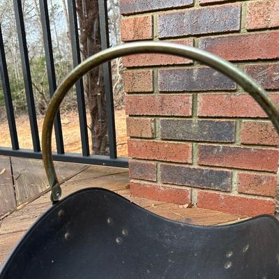 Antique Brass Fireplace Fender and Matching Log Holder/Carrier