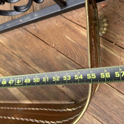 Antique Brass Fireplace Fender and Matching Log Holder/Carrier