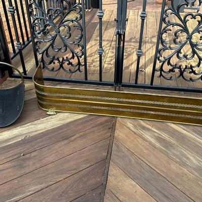 Antique Brass Fireplace Fender and Matching Log Holder/Carrier