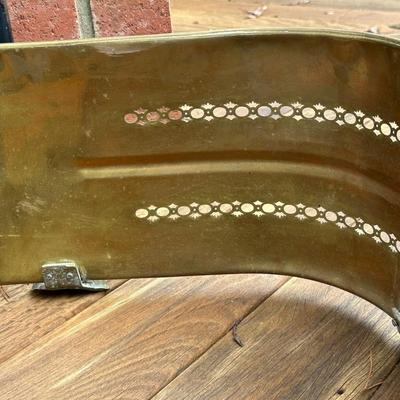 Antique Brass Fireplace Fender and Matching Log Holder/Carrier