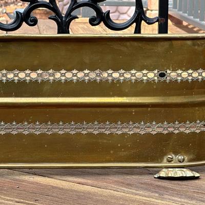 Antique Brass Fireplace Fender and Matching Log Holder/Carrier