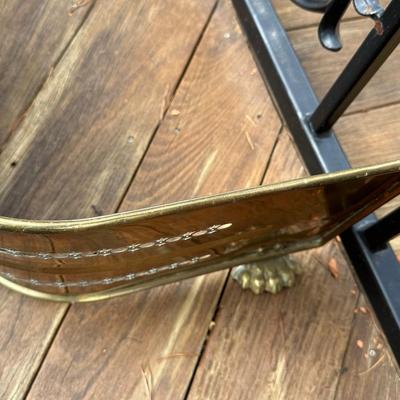 Antique Brass Fireplace Fender and Matching Log Holder/Carrier
