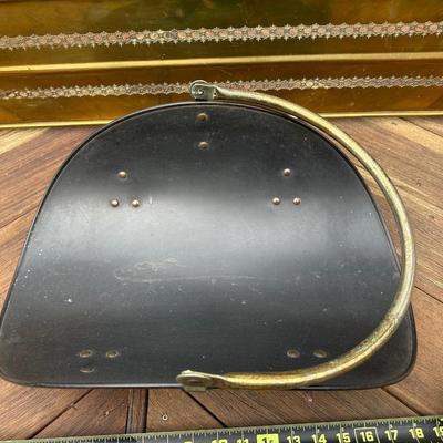 Antique Brass Fireplace Fender and Matching Log Holder/Carrier