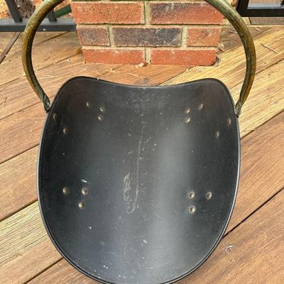 Antique Brass Fireplace Fender and Matching Log Holder/Carrier