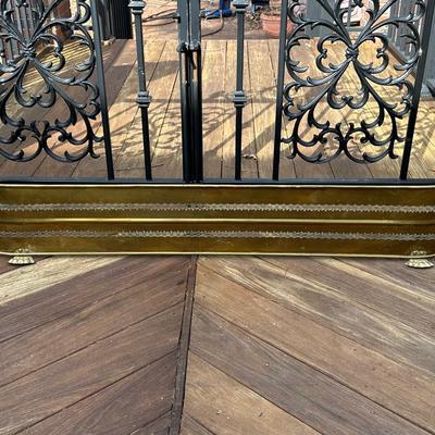 Antique Brass Fireplace Fender and Matching Log Holder/Carrier