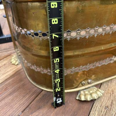 Antique Brass Fireplace Fender and Matching Log Holder/Carrier