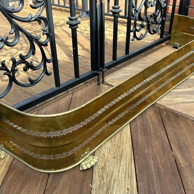 Antique Brass Fireplace Fender and Matching Log Holder/Carrier