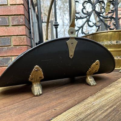 Antique Brass Fireplace Fender and Matching Log Holder/Carrier