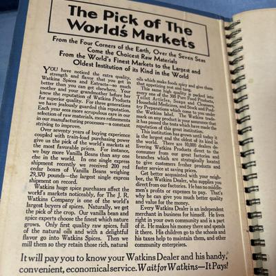 Antique 1938 Watkins Cook Book