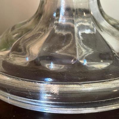 Two Etched Glass Hurricane Lamps