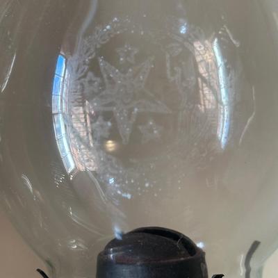 Two Etched Glass Hurricane Lamps