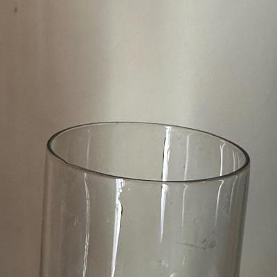 Two Etched Glass Hurricane Lamps