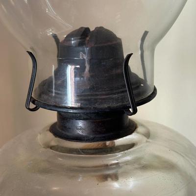 Two Etched Glass Hurricane Lamps