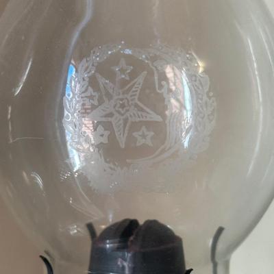 Two Etched Glass Hurricane Lamps