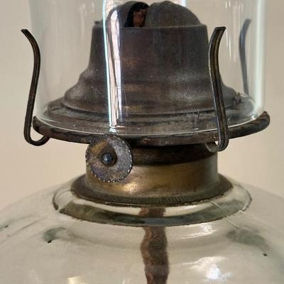 Two Etched Glass Hurricane Lamps