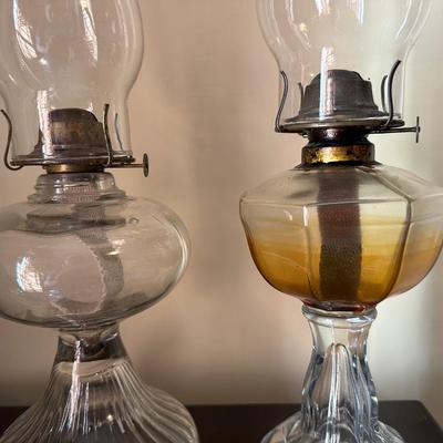 Two Vintage Glass Hurricane Lamps