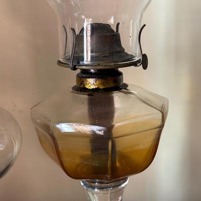 Two Vintage Glass Hurricane Lamps