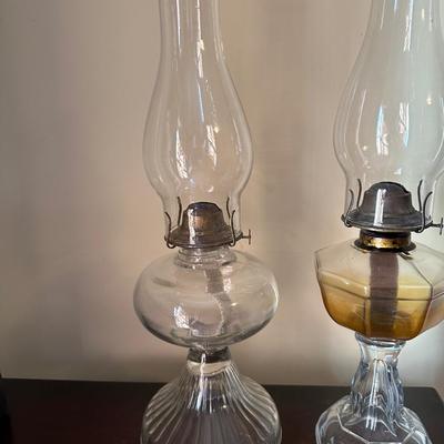 Two Vintage Glass Hurricane Lamps