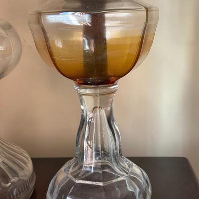 Two Vintage Glass Hurricane Lamps