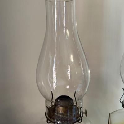 Two Vintage Glass Hurricane Lamps