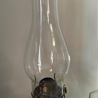Two Vintage Glass Hurricane Lamps
