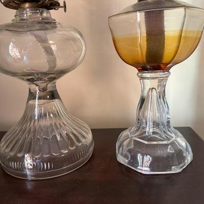 Two Vintage Glass Hurricane Lamps