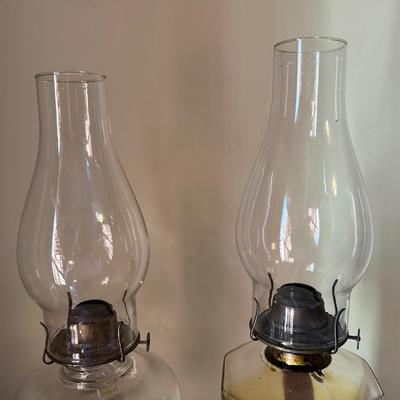 Two Vintage Glass Hurricane Lamps
