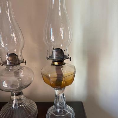 Two Vintage Glass Hurricane Lamps
