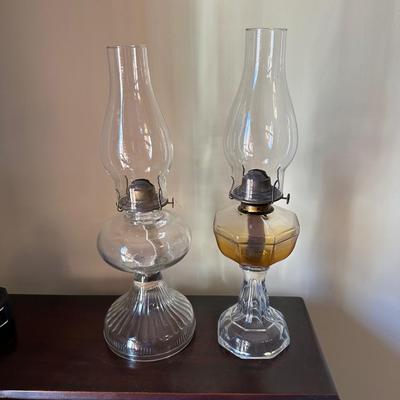 Two Vintage Glass Hurricane Lamps