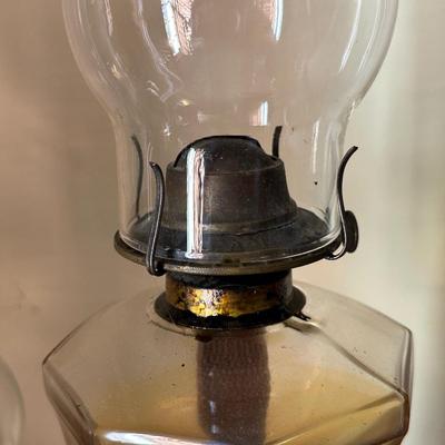 Two Vintage Glass Hurricane Lamps