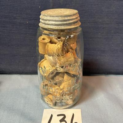 Jar of Vintage Wooden Spools