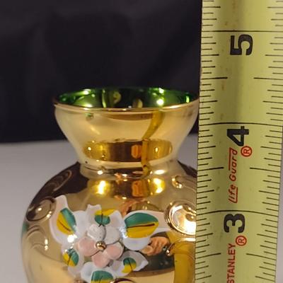 Hand Painted Emerald Glass Vase- Approx 4 1/4" Tall