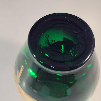 Hand Painted Emerald Glass Vase- Approx 4 1/4" Tall