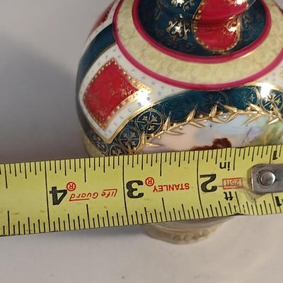Hand Painted Porcelain Vase with Gold Detailing- Possible Royal Vienna- Approx 6 1/4" Tall