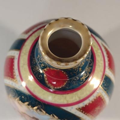 Hand Painted Porcelain Vase with Gold Detailing- Possible Royal Vienna- Approx 6 1/4" Tall
