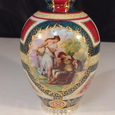 Hand Painted Porcelain Vase with Gold Detailing- Possible Royal Vienna- Approx 6 1/4" Tall