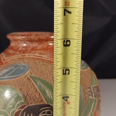 Carved Pottery Vase with Turtle Design- Possibly Nicaraguan- Approx 6 1/4" Tall