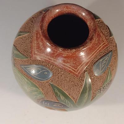 Carved Pottery Vase with Turtle Design- Possibly Nicaraguan- Approx 6 1/4" Tall