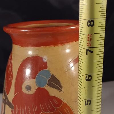 Carved Pottery Vase with Bird Design- Possibly Nicaraguan- Approx 7 3/4" Tall