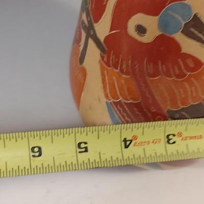 Carved Pottery Vase with Bird Design- Possibly Nicaraguan- Approx 7 3/4" Tall