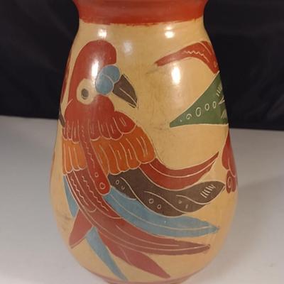 Carved Pottery Vase with Bird Design- Possibly Nicaraguan- Approx 7 3/4" Tall