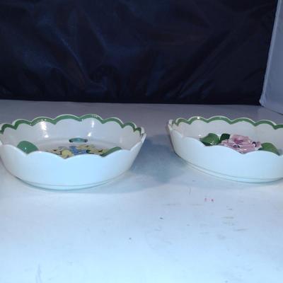 Pair of The California Cleminsons Hand Crafted Pottery Flower Design Wall Hangings